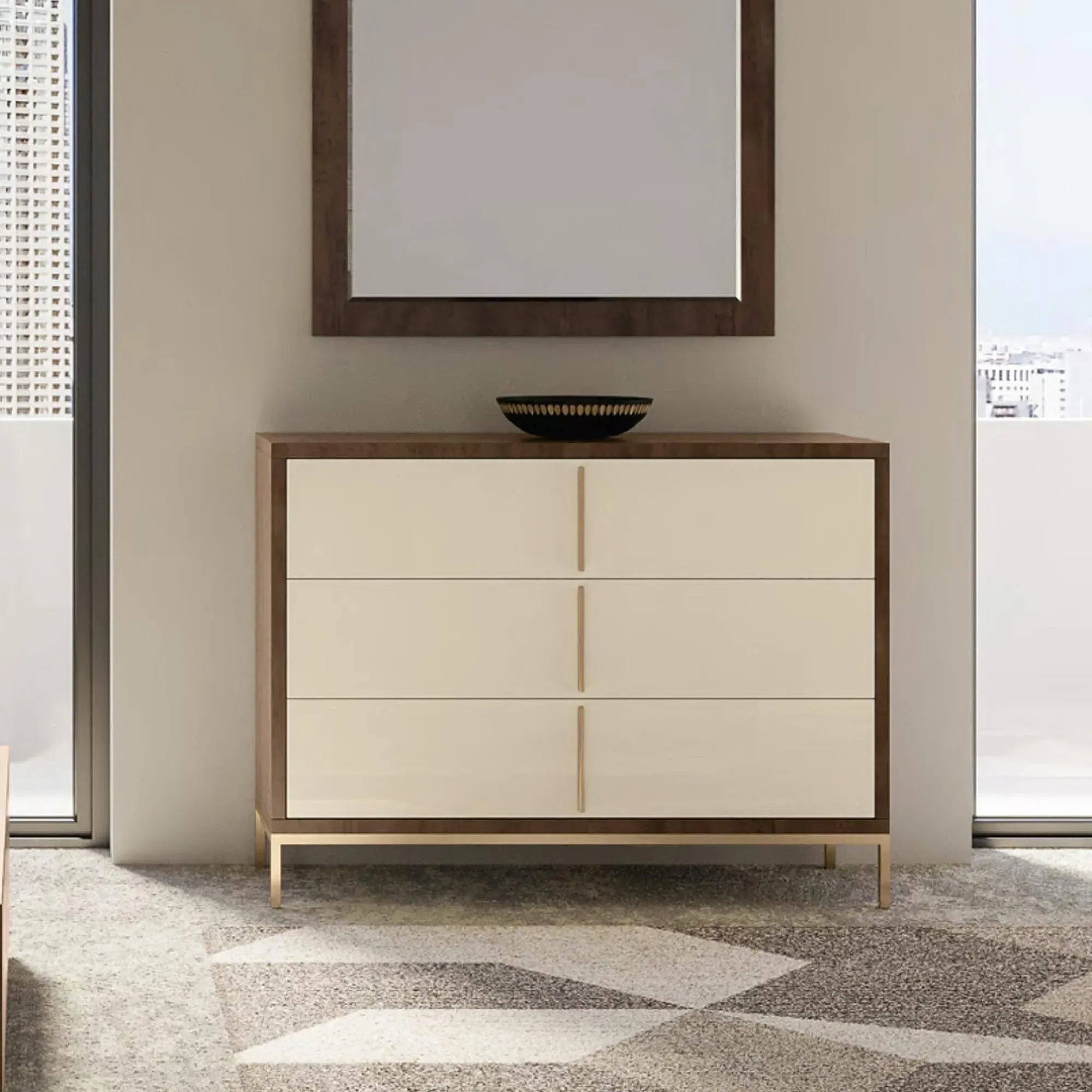 Meridian 3 Drawer Chest - Cream, Walnut