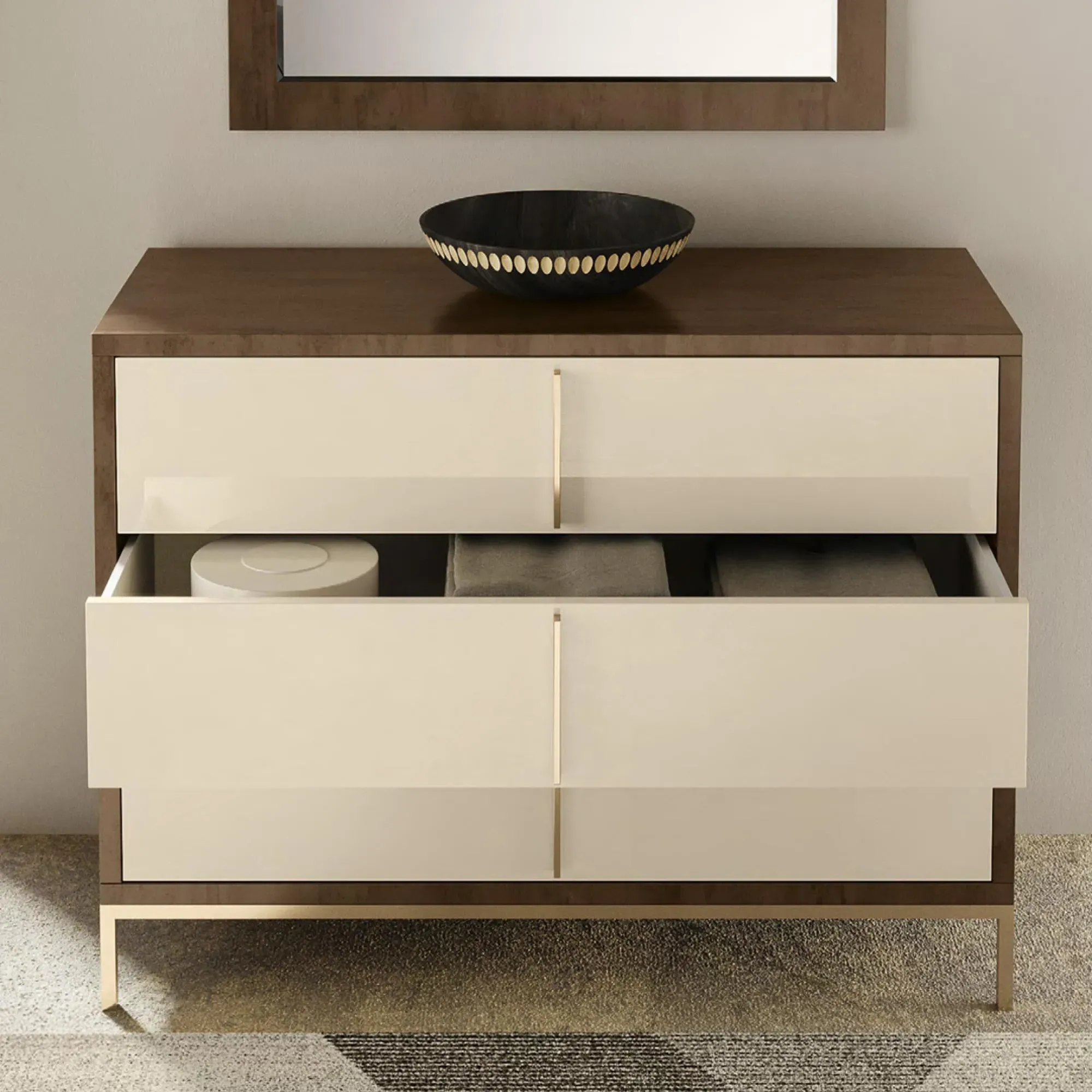 Meridian 3 Drawer Chest - Cream, Walnut