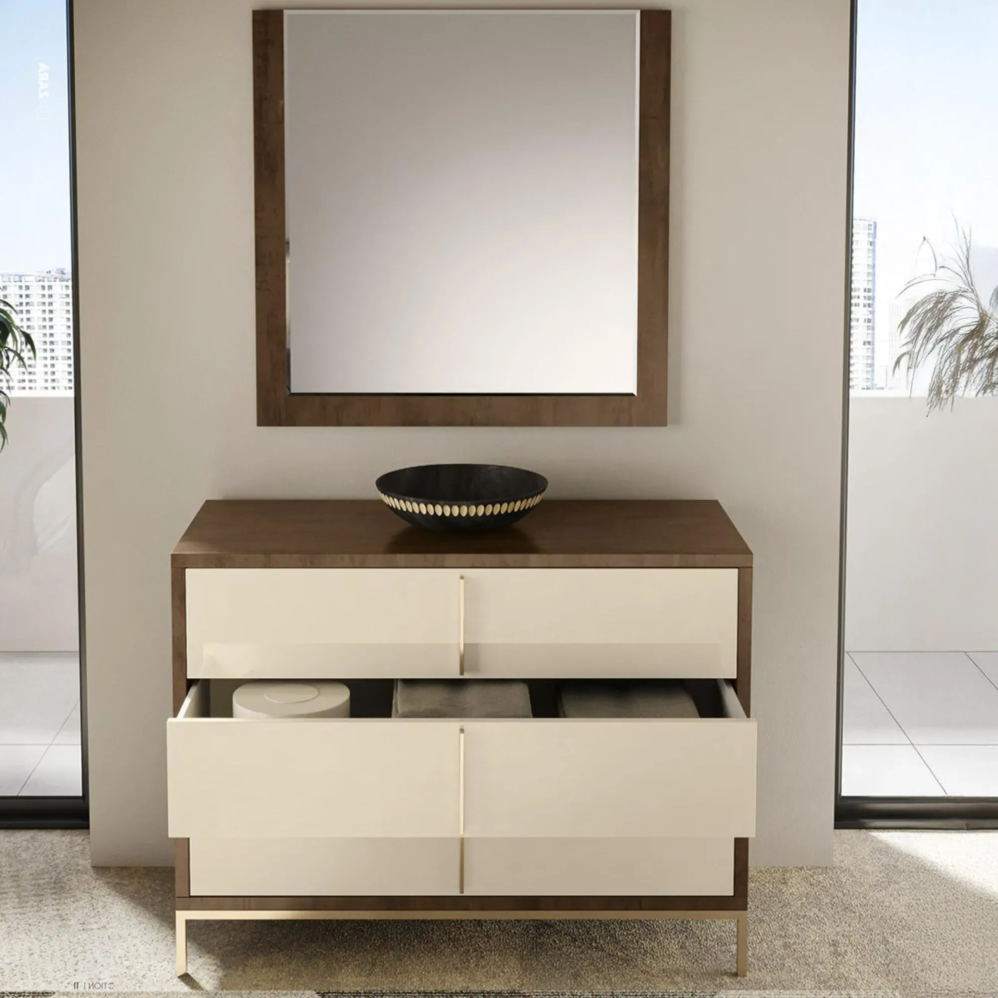 Meridian 3 Drawer Chest - Cream, Walnut