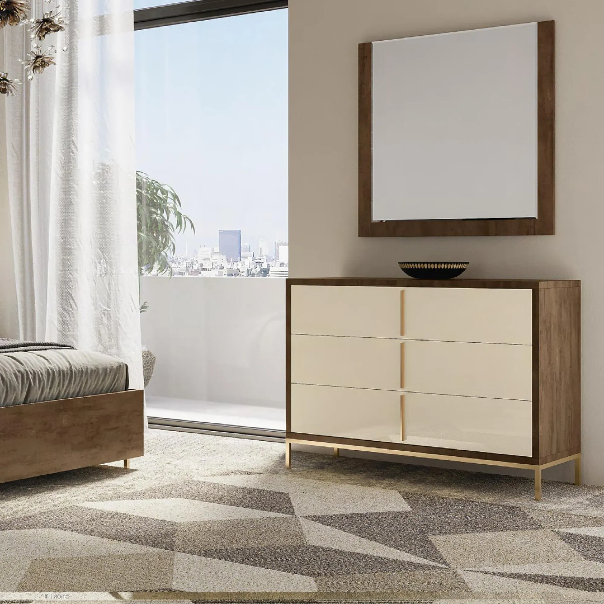 Meridian 3 Drawer Chest - Cream, Walnut