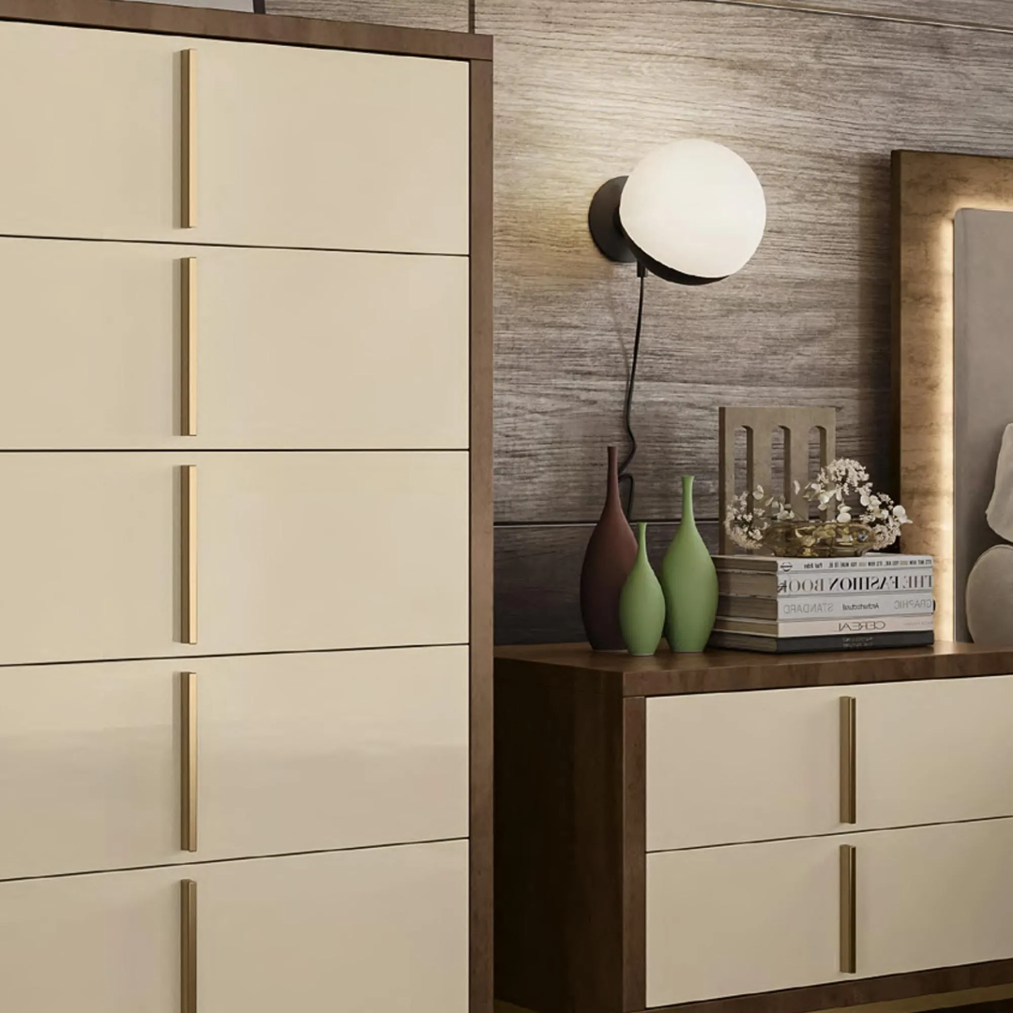Meridian 5 Drawer Chest - Cream, Walnut