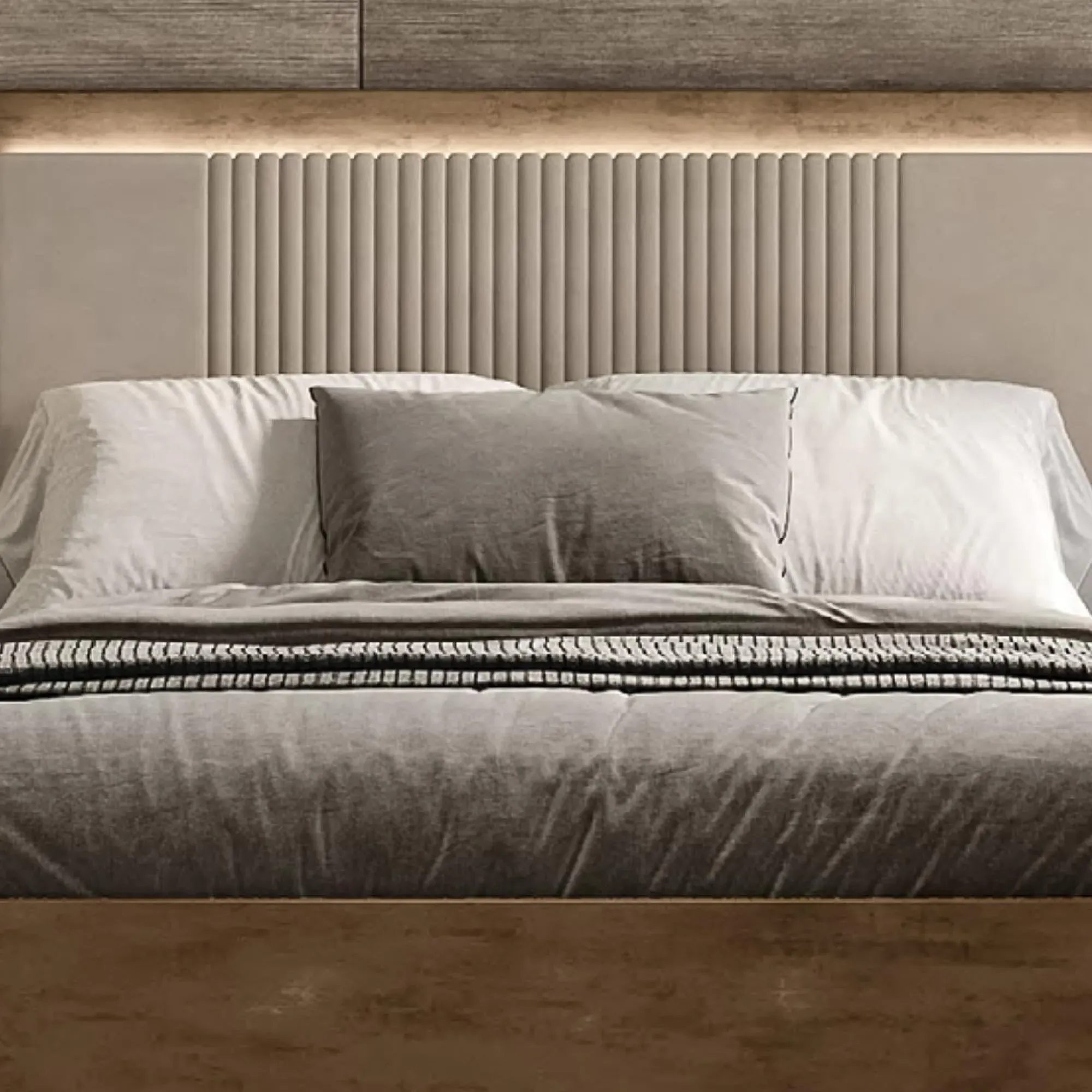 Meridian Italian Fabric Headboard Bed - Brown