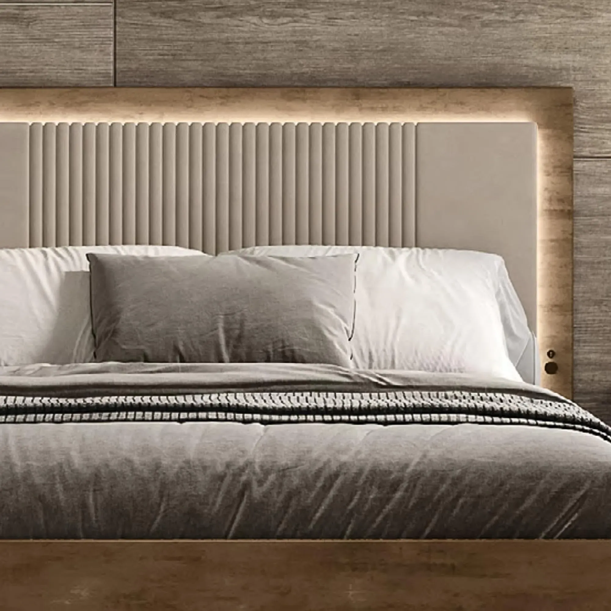 Meridian Italian Fabric Headboard Bed - Brown