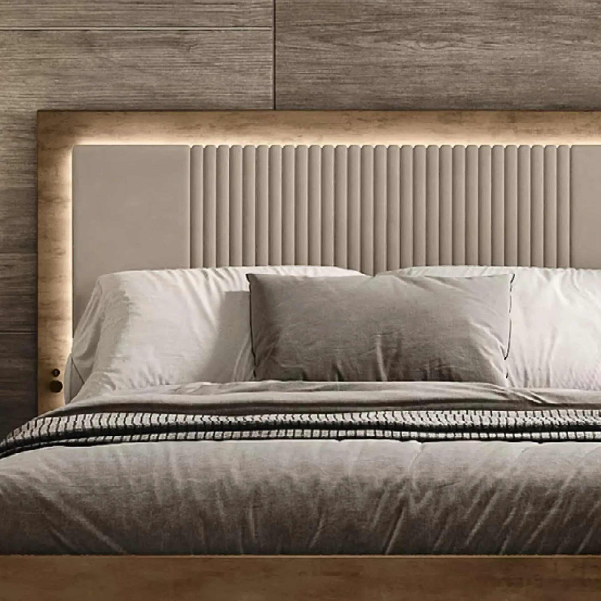 Meridian Italian Fabric Headboard Bed - Brown