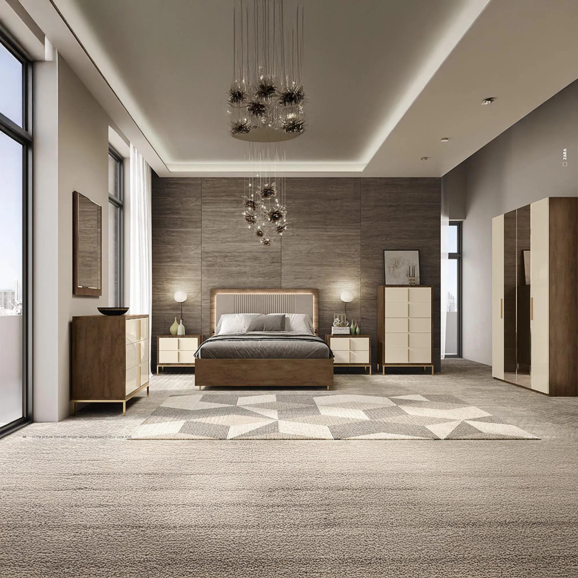 Meridian Italian Fabric Headboard Bed - Brown