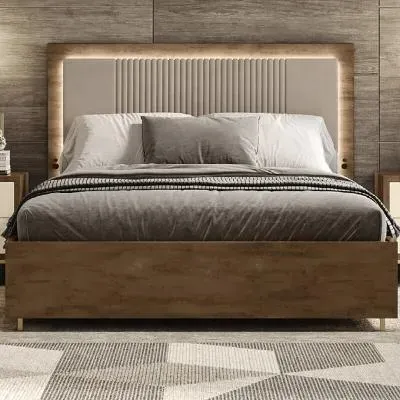Meridian Italian Fabric Headboard Bed - Brown image