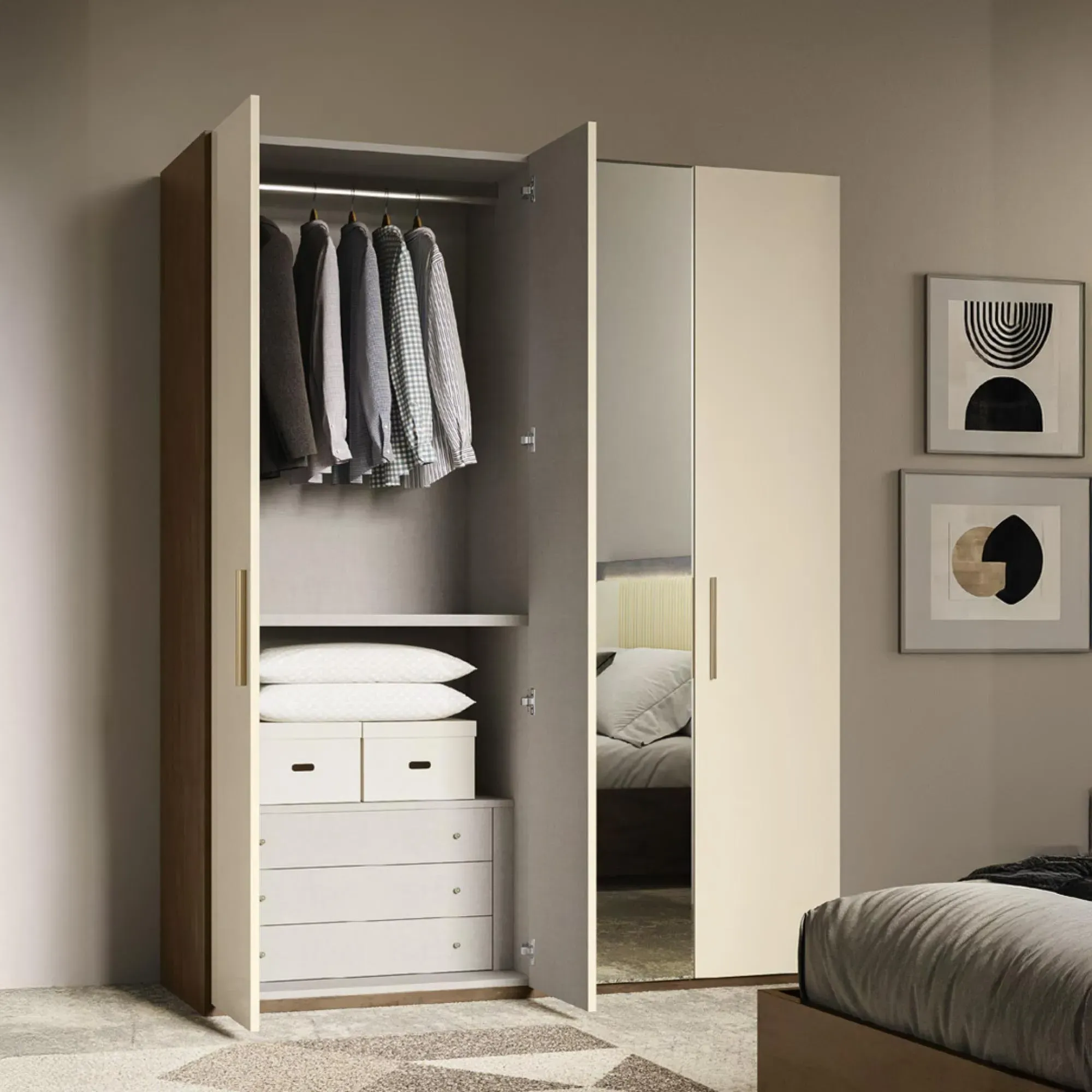 Meridian Italian Wardrobe - Cream, Walnut