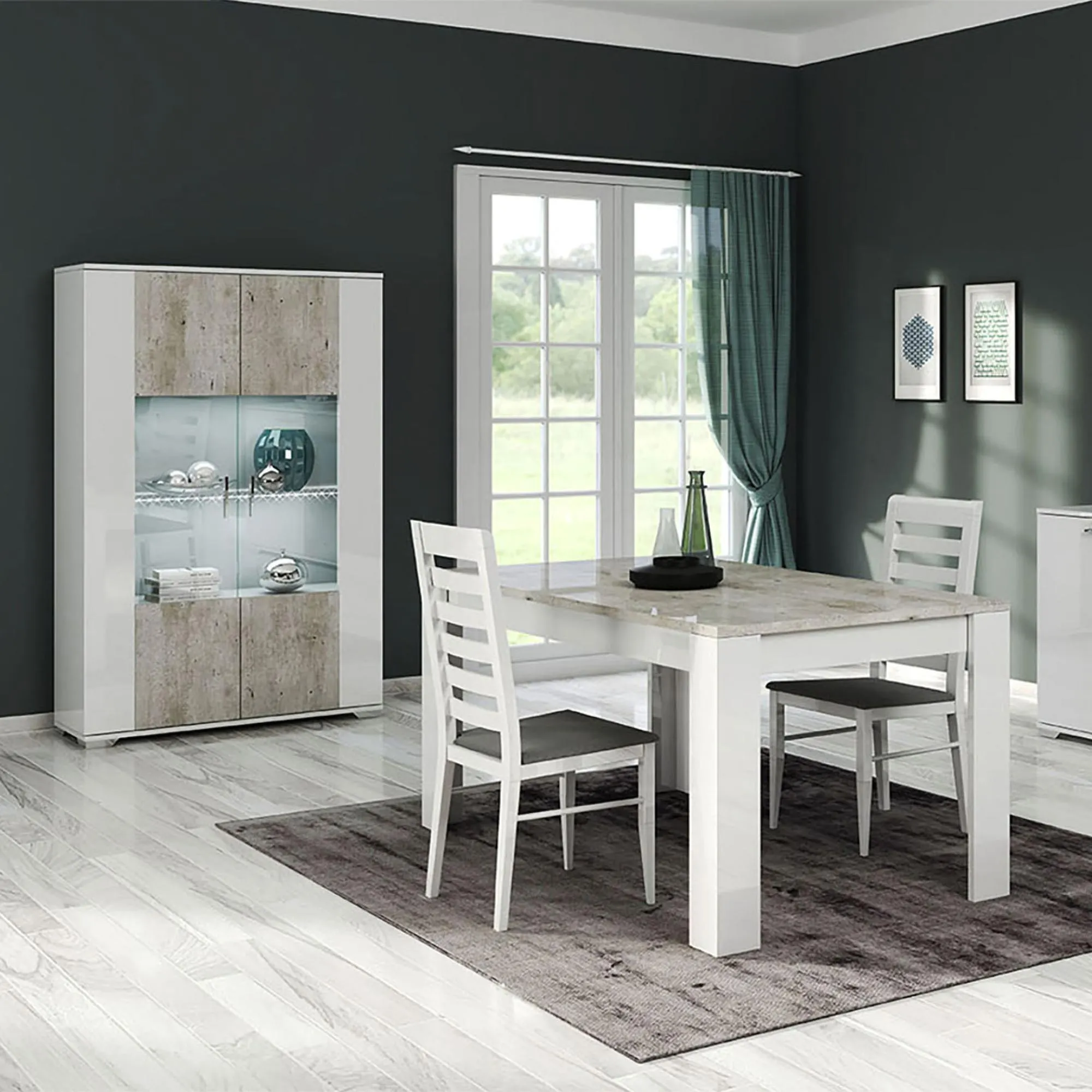 Messina 2 Door Display Cabinet with LED - White, Particle Wood