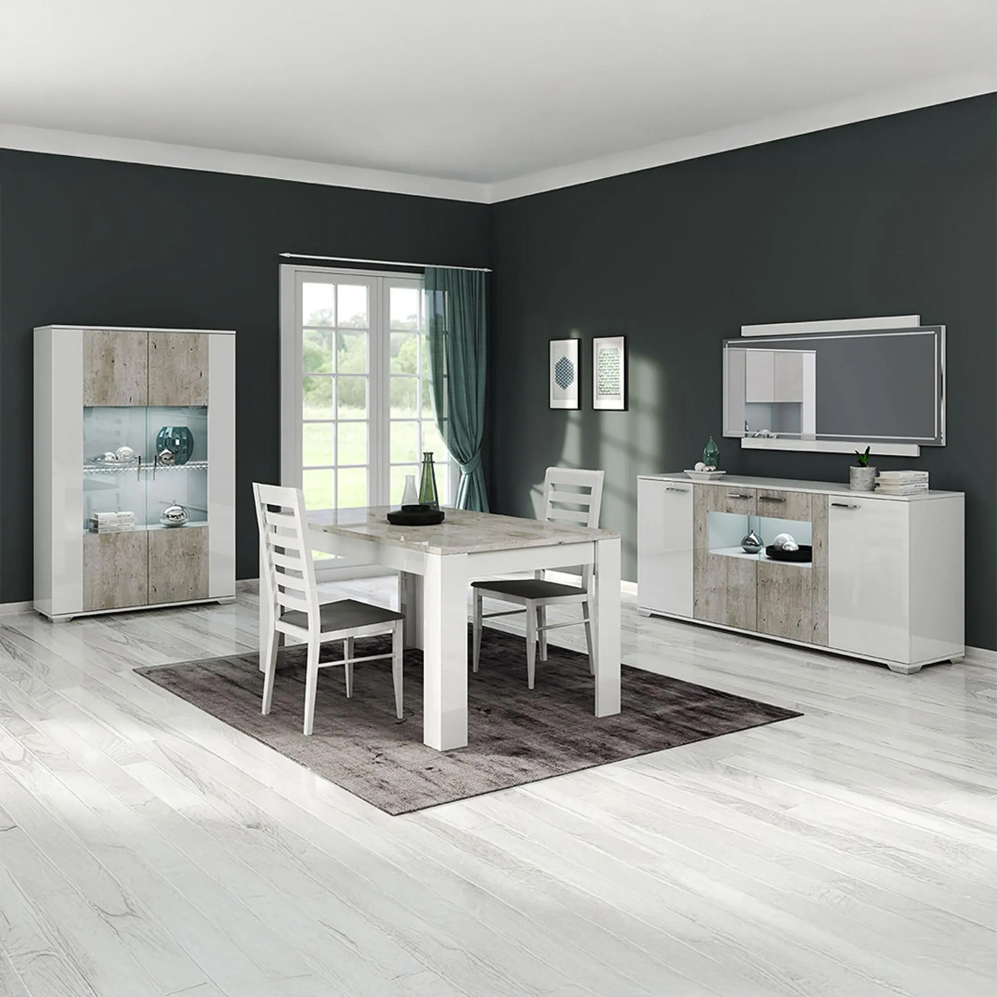 Messina 2 Door Display Cabinet with LED - White, Particle Wood