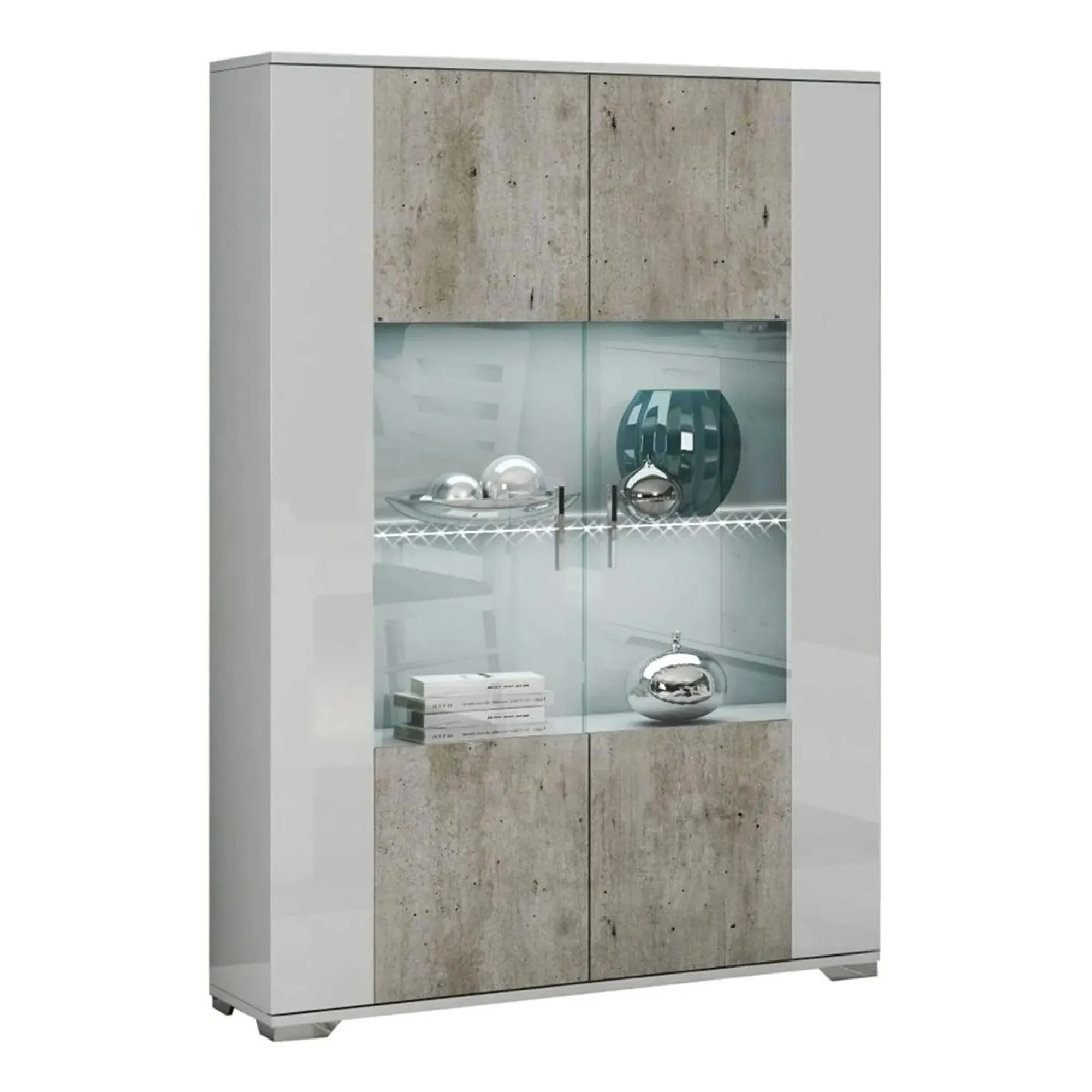 Messina 2 Door Display Cabinet with LED - White, Particle Wood