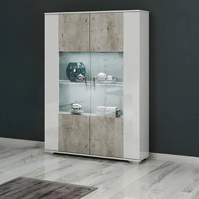 Messina 2 Door Display Cabinet with LED - White, Particle Wood image