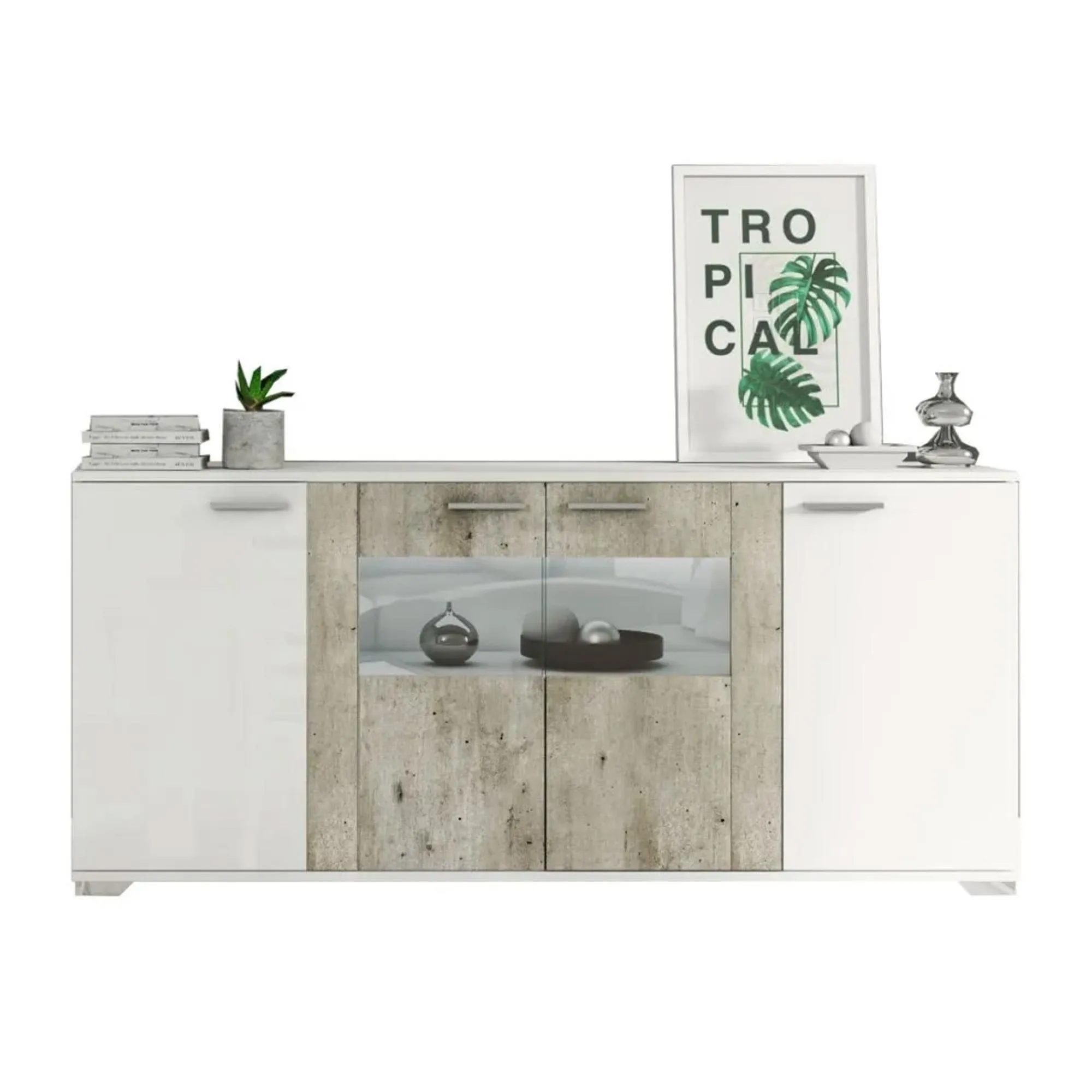 Messina 4 Door Sideboard with LED Light - White, Particle Wood