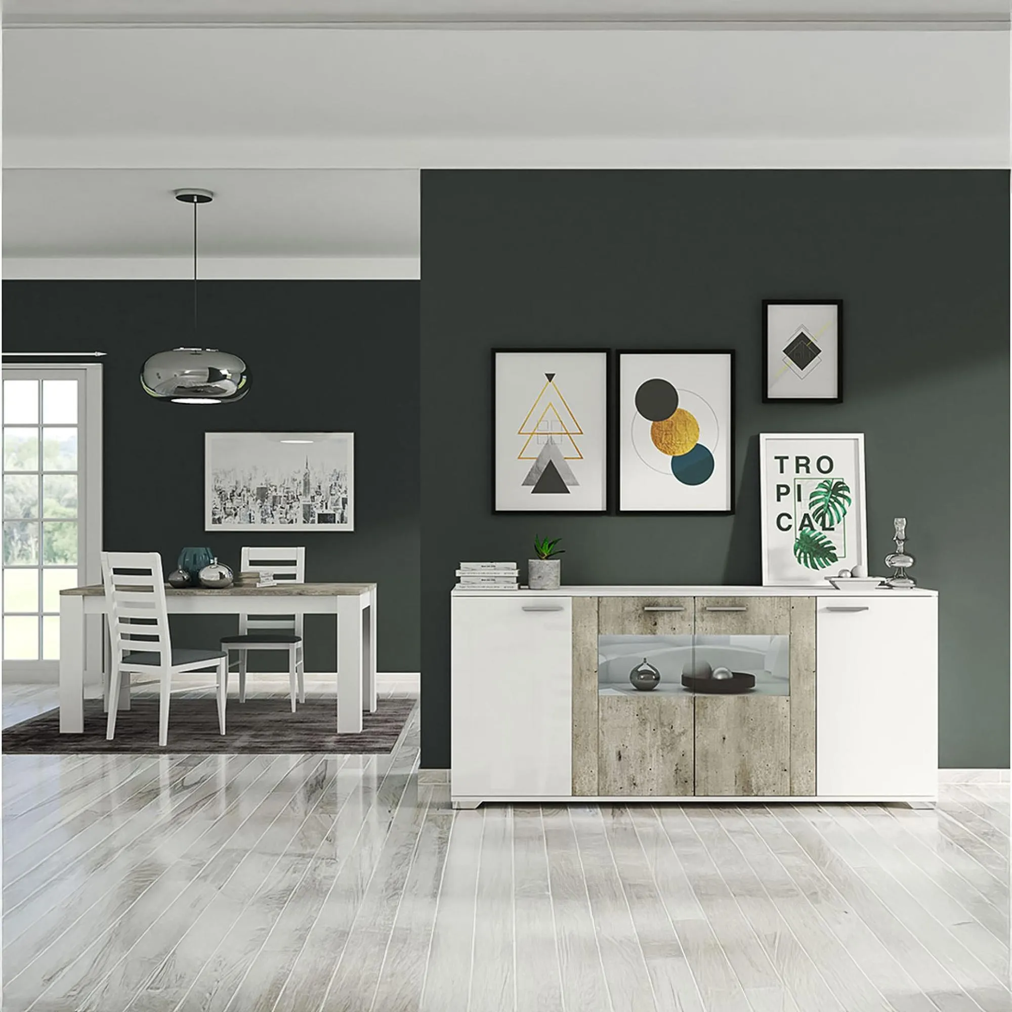 Messina 4 Door Sideboard with LED Light - White, Particle Wood