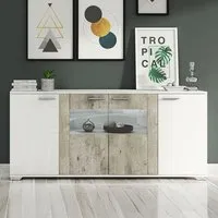 Messina 4 Door Sideboard with LED Light - White, Particle Wood