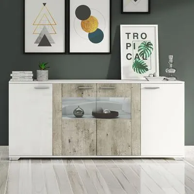 Messina 4 Door Sideboard with LED Light - White, Particle Wood image