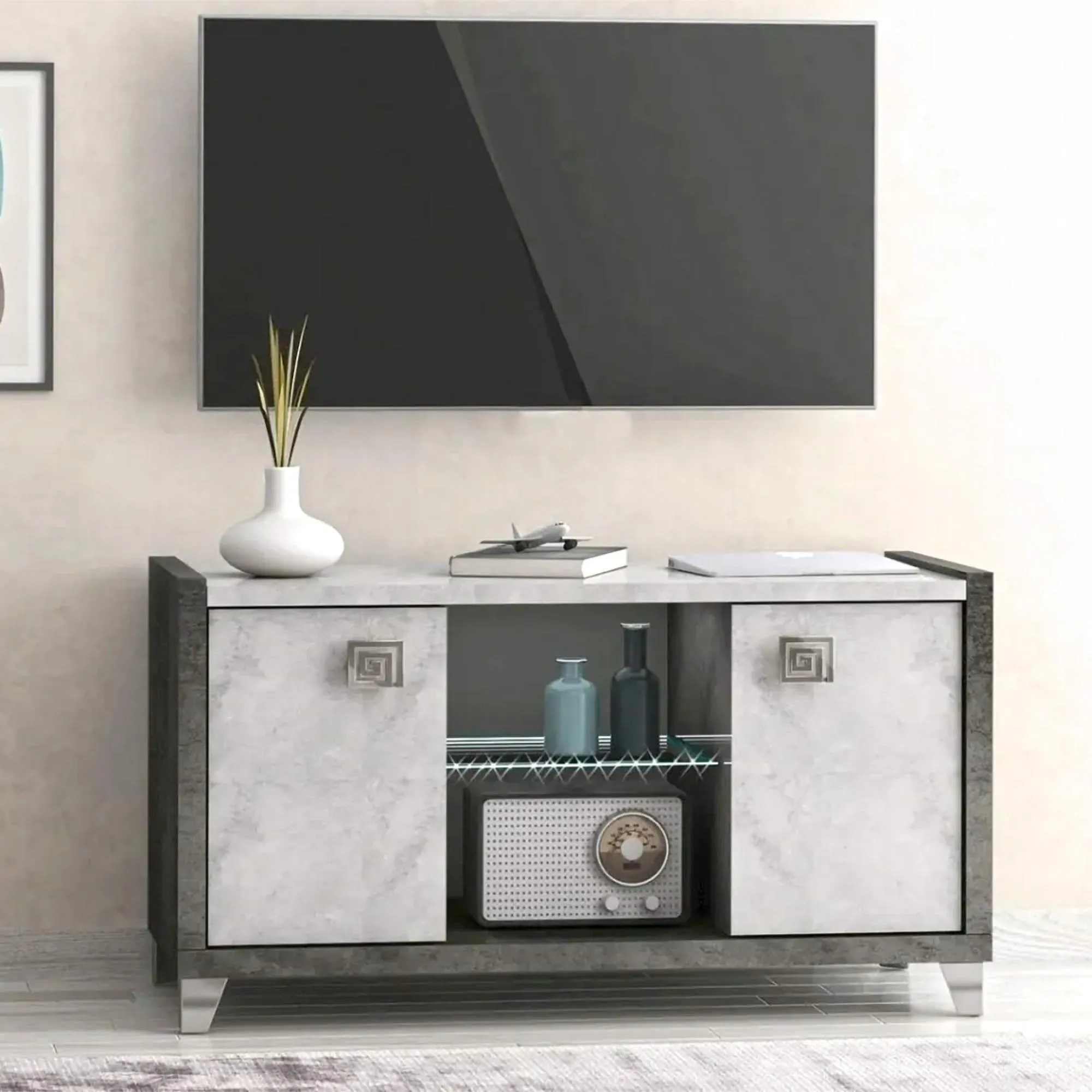 Milo 105cm TV Unit - Grey, Marble Effect