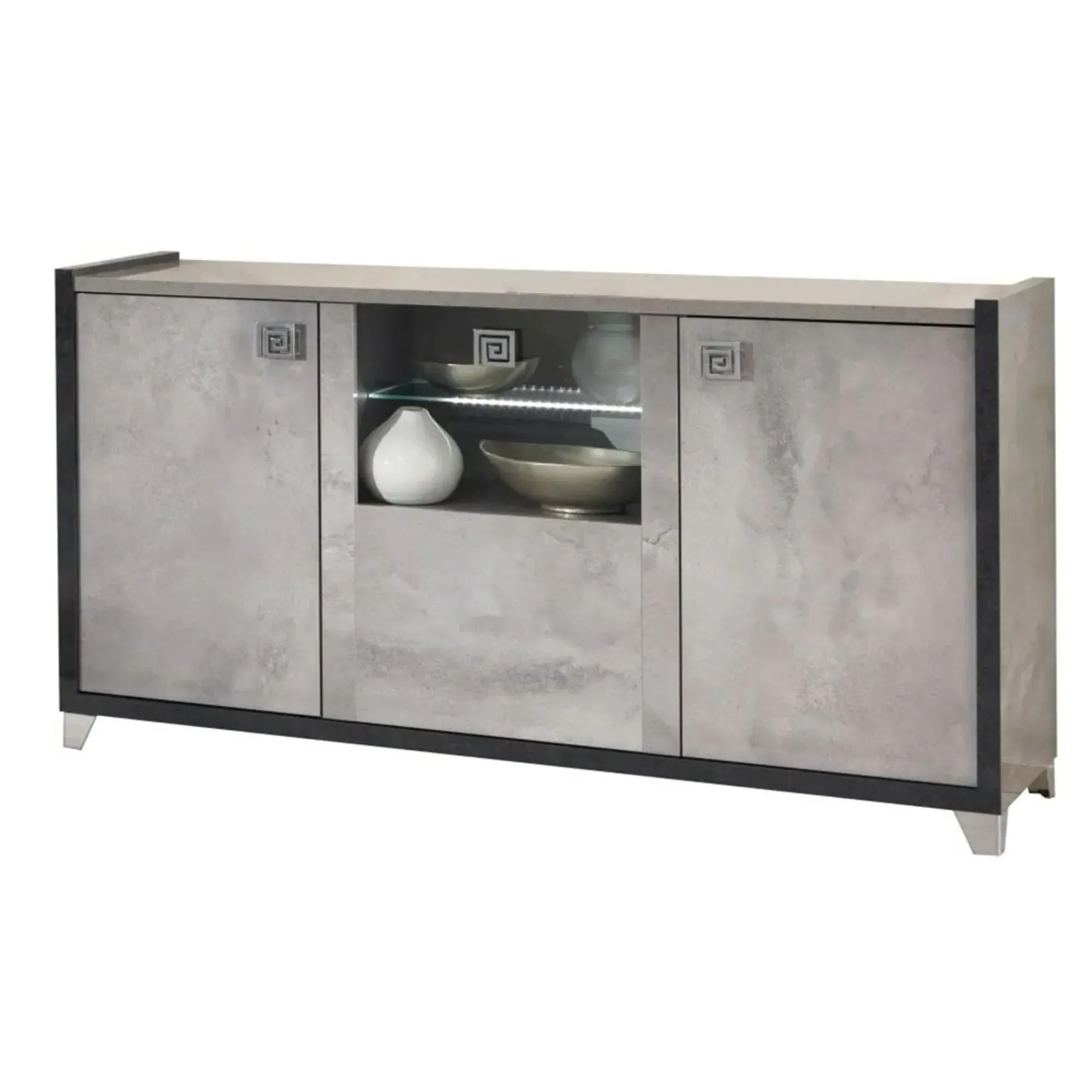 Milo 160cm 3 Door Sideboard with LED - Grey, Particle Wood