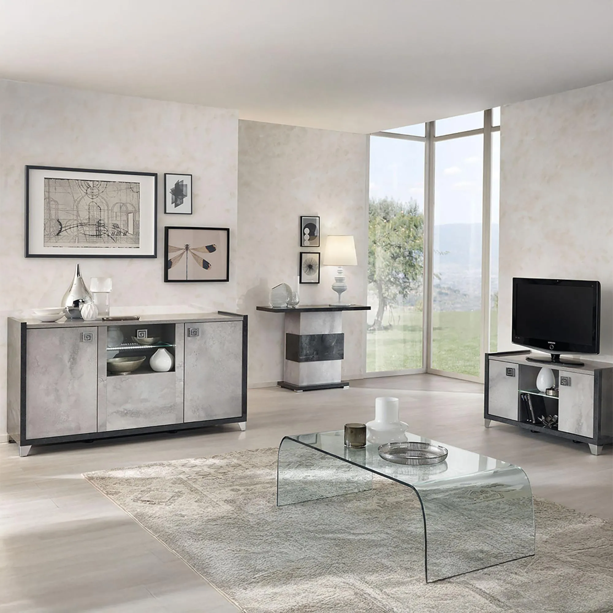 Milo 160cm 3 Door Sideboard with LED - Grey, Particle Wood
