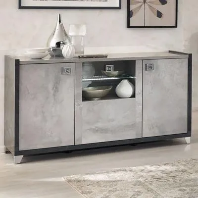Milo 160cm 3 Door Sideboard with LED - Grey, Particle Wood image