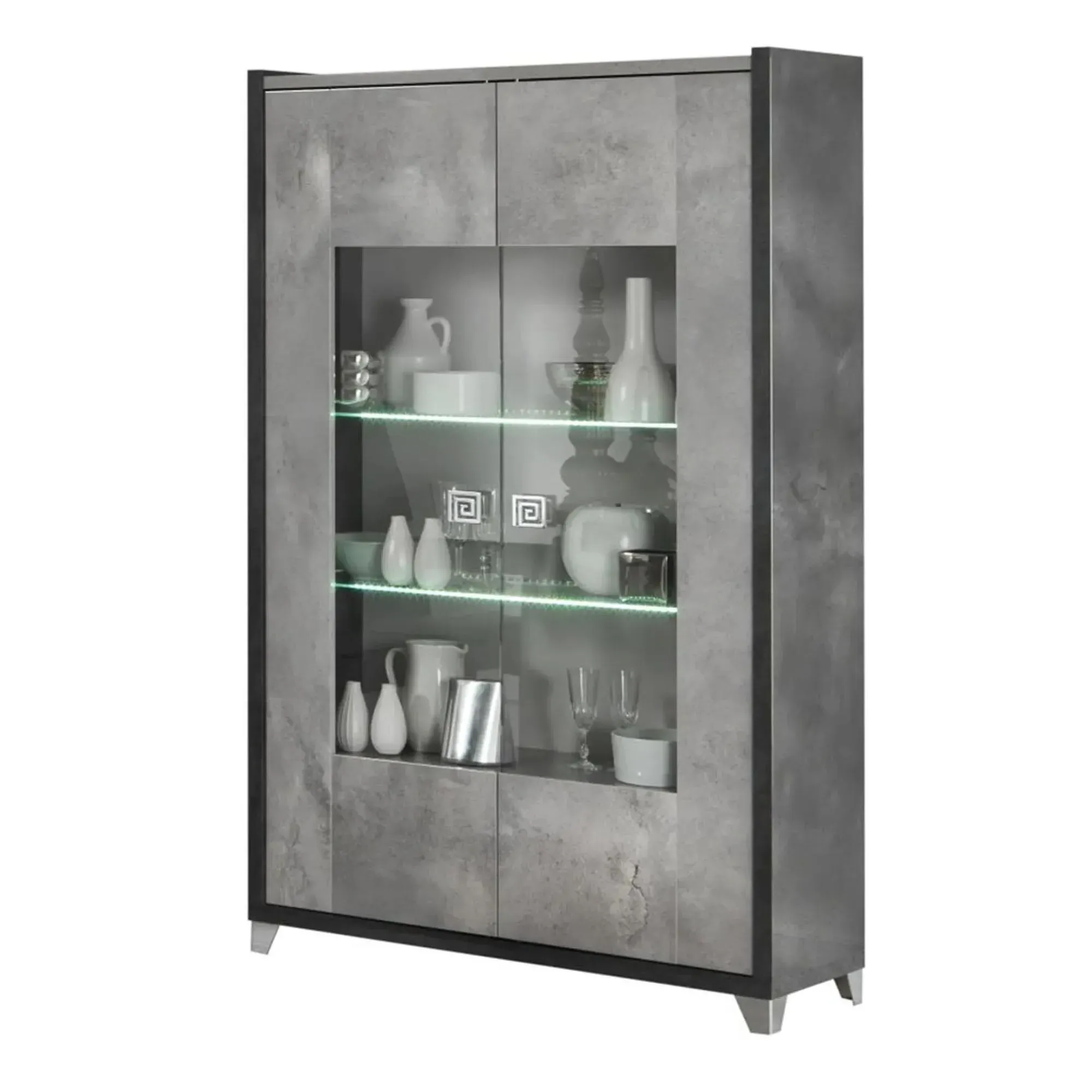 Milo 2 Door Display Cabinet with LED - Grey, Particle Wood