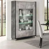 Milo 2 Door Display Cabinet with LED - Grey, Particle Wood