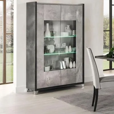 Milo 2 Door Display Cabinet with LED - Grey, Particle Wood