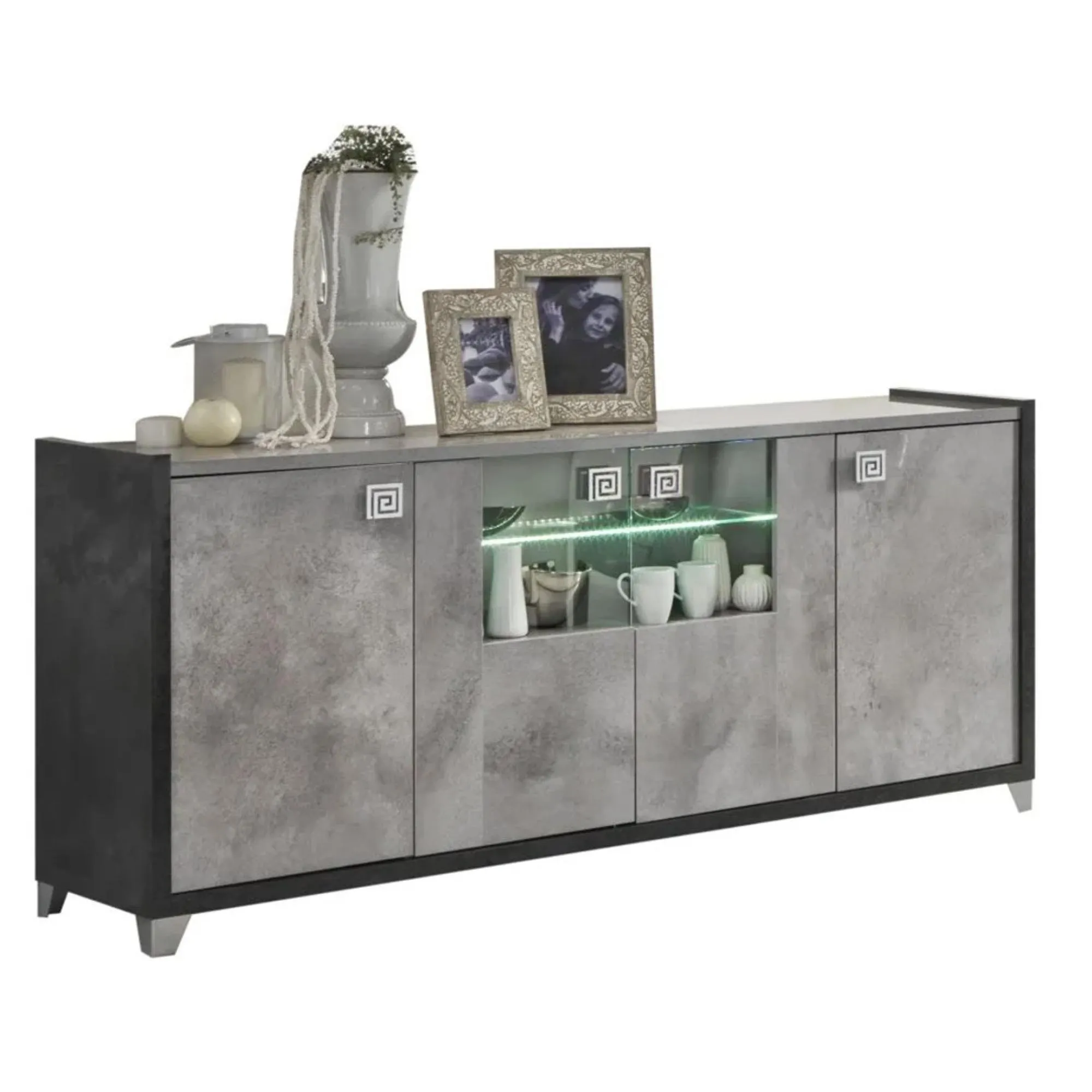 Milo 4 Door Sideboard with LED Light - Grey, Particle Wood