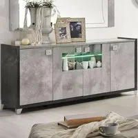 Milo 4 Door Sideboard with LED Light - Grey, Particle Wood