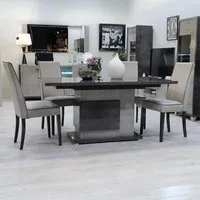 Milo Extending Pedestal Dining Set with 4 Chairs - Grey Marble