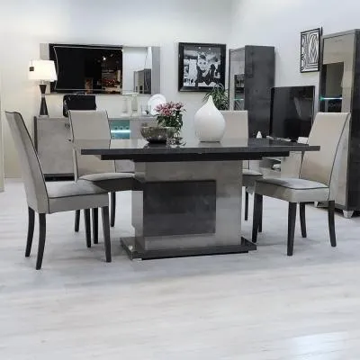 Milo Extending Pedestal Dining Set with 4 Chairs - Grey Marble image