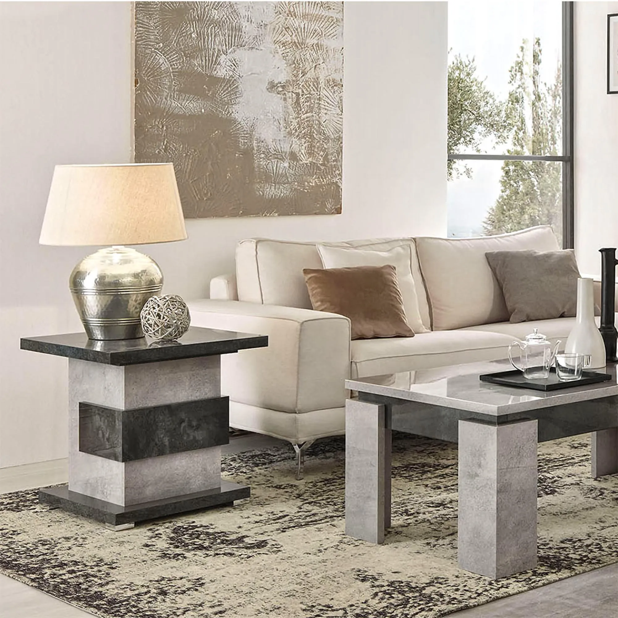 Milo Italian Lamp Table - Grey, Particle Wood