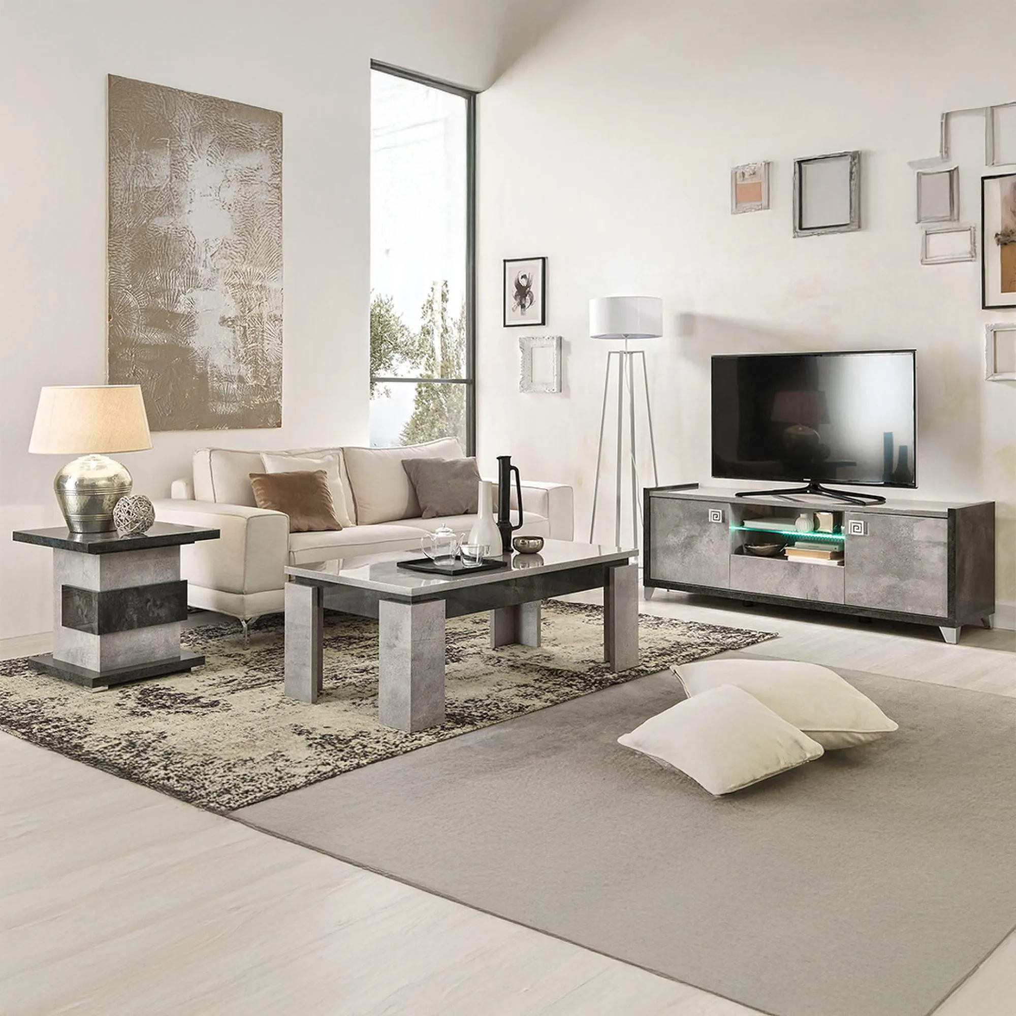 Milo Italian Lamp Table - Grey, Particle Wood