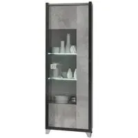 Milo Left-Hinged Display Cabinet with LED - Grey Marble