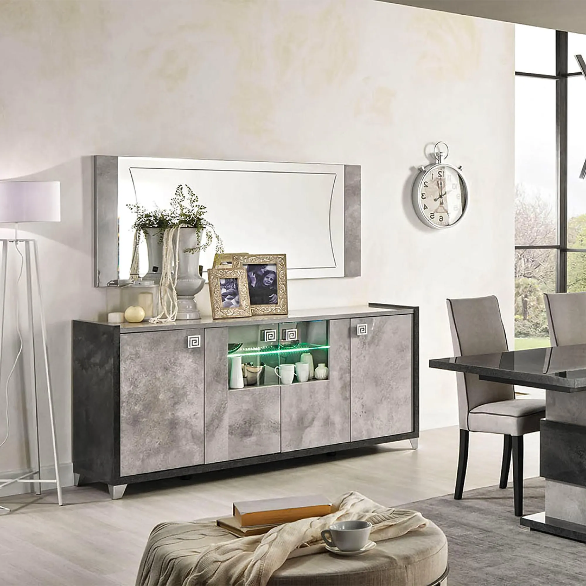 Milo Rectangular Wall Mirror - Light Grey, Marble Effect