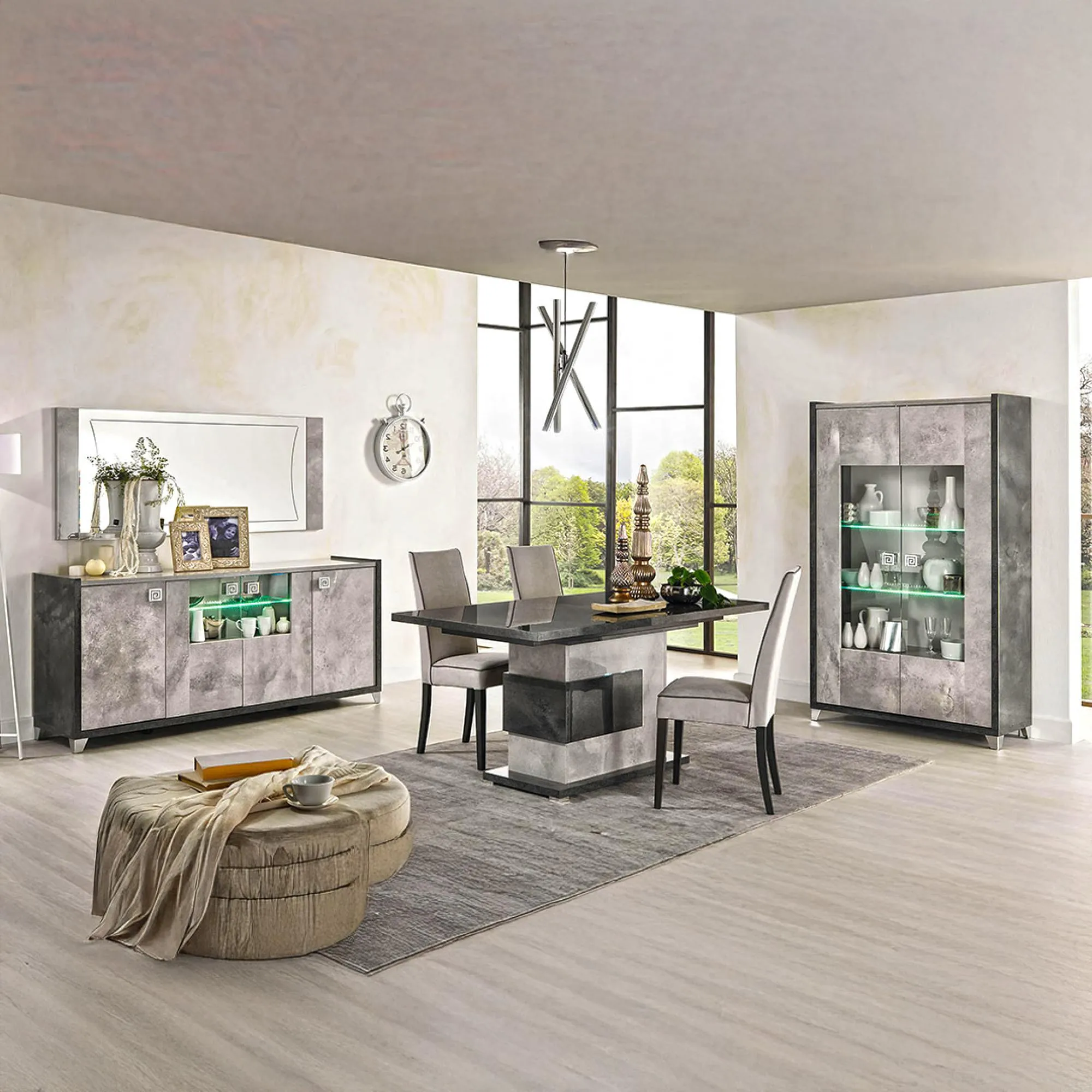 Milo Rectangular Wall Mirror - Light Grey, Marble Effect