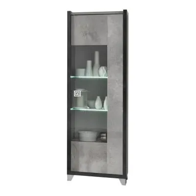 Milo Right-Hinged Display Cabinet with LED - Grey Marble