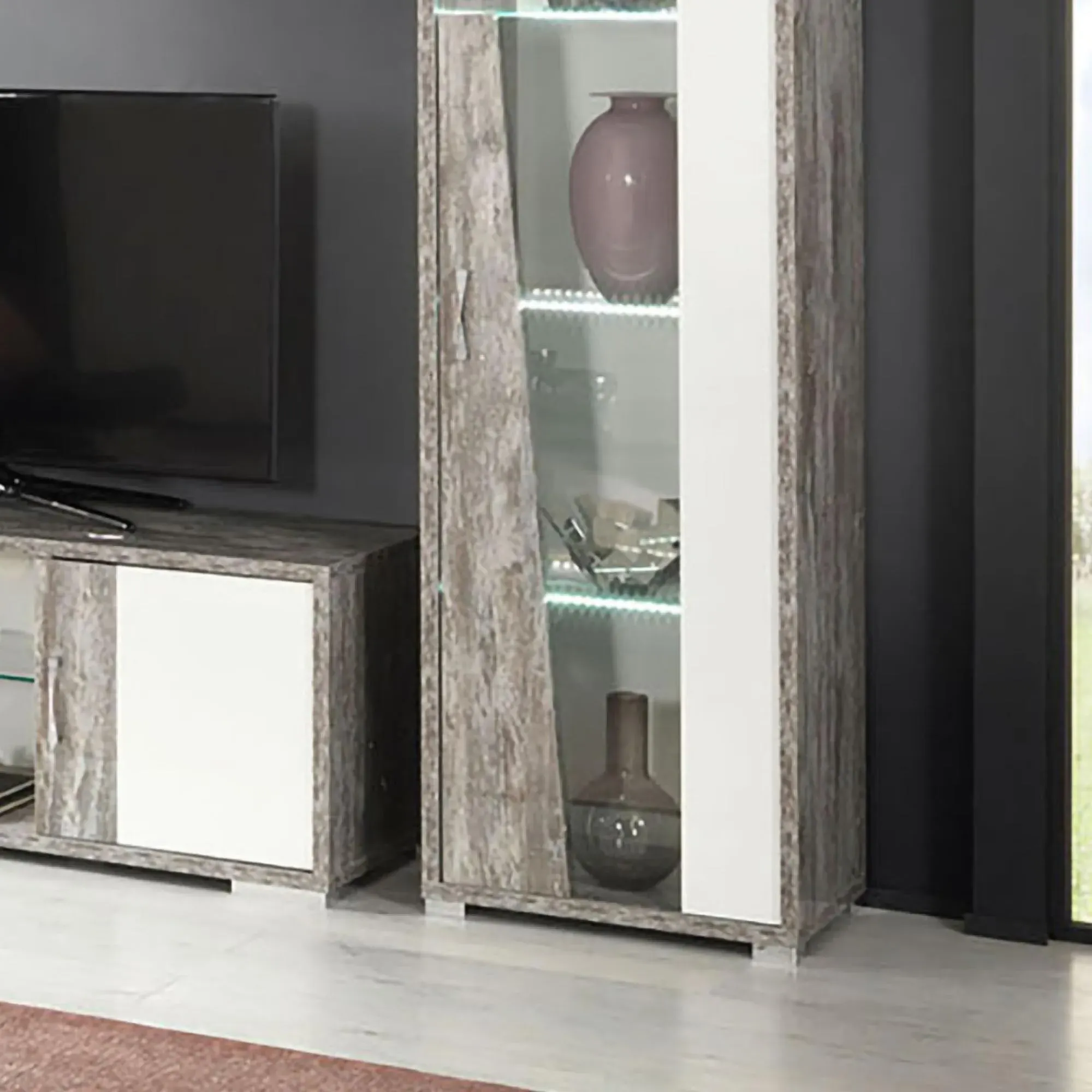 Naro 1 Door Vitrine LHF with LED Light - Dove Grey, Glass