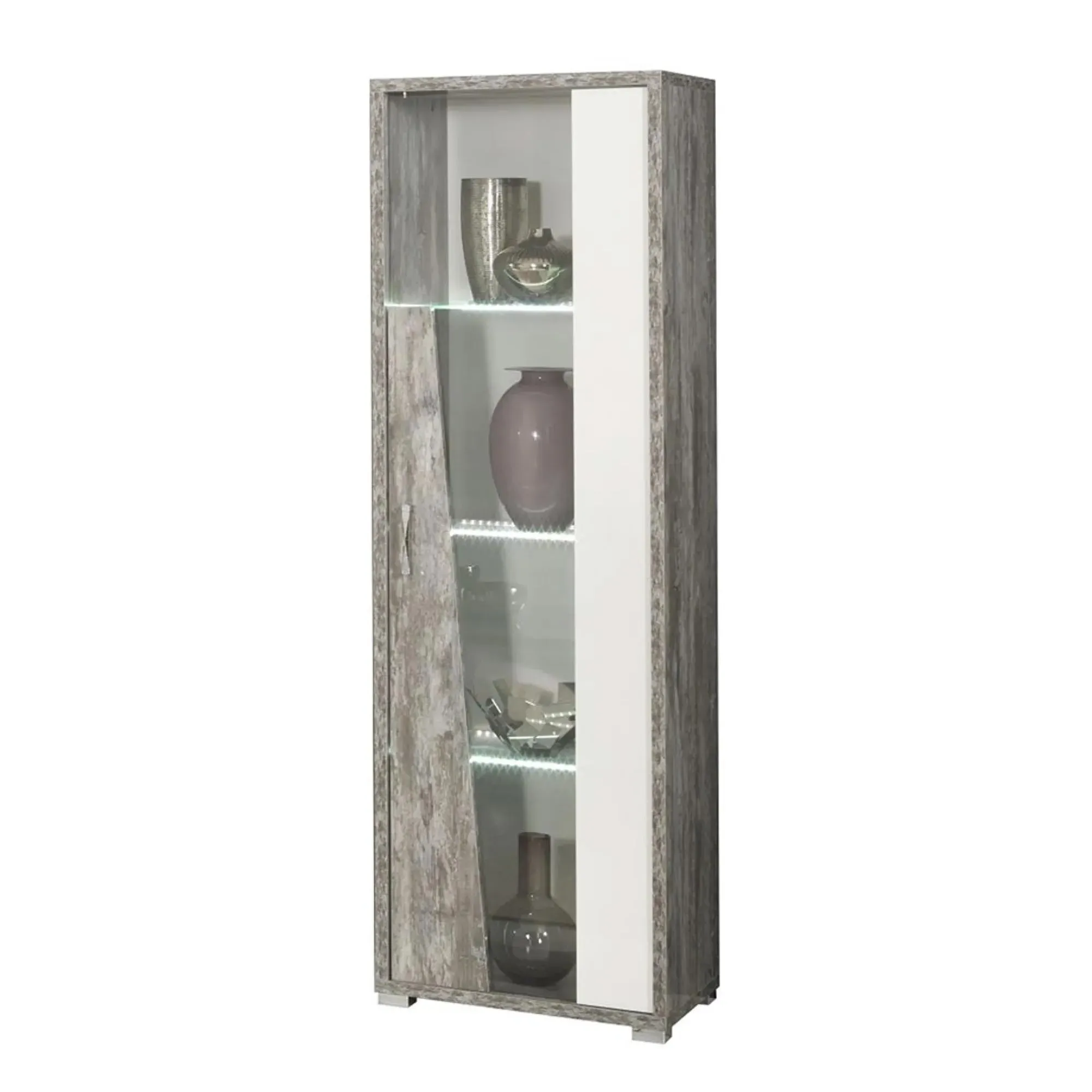 Naro 1 Door Vitrine LHF with LED Light - Dove Grey, Glass