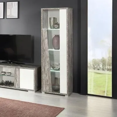 Naro 1 Door Vitrine LHF with LED Light - Dove Grey, Glass image