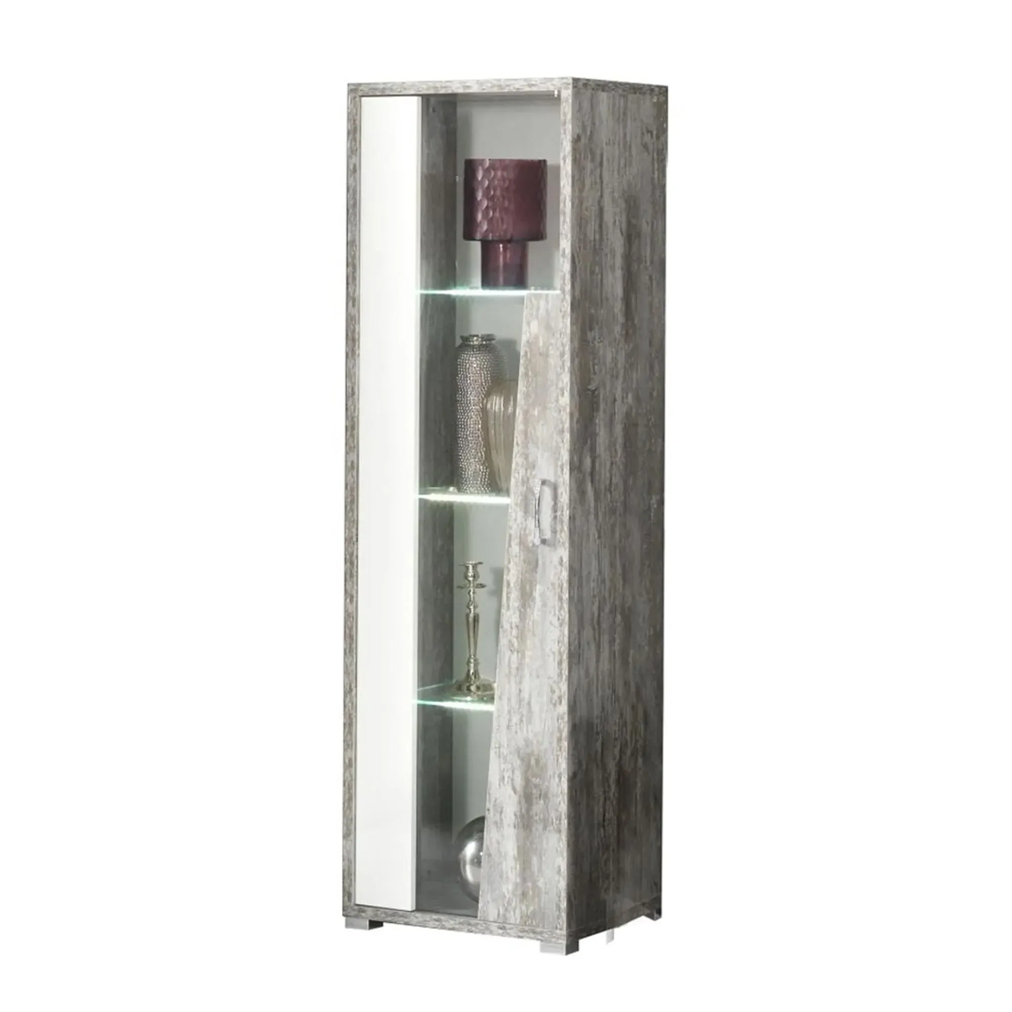 Naro 1 Door Vitrine RHF with LED Light - Dove Grey, Glass