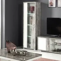 Naro 1 Door Vitrine RHF with LED Light - Dove Grey, Glass