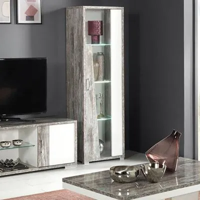 Naro 1 Door Vitrine RHF with LED Light - Dove Grey, Glass
