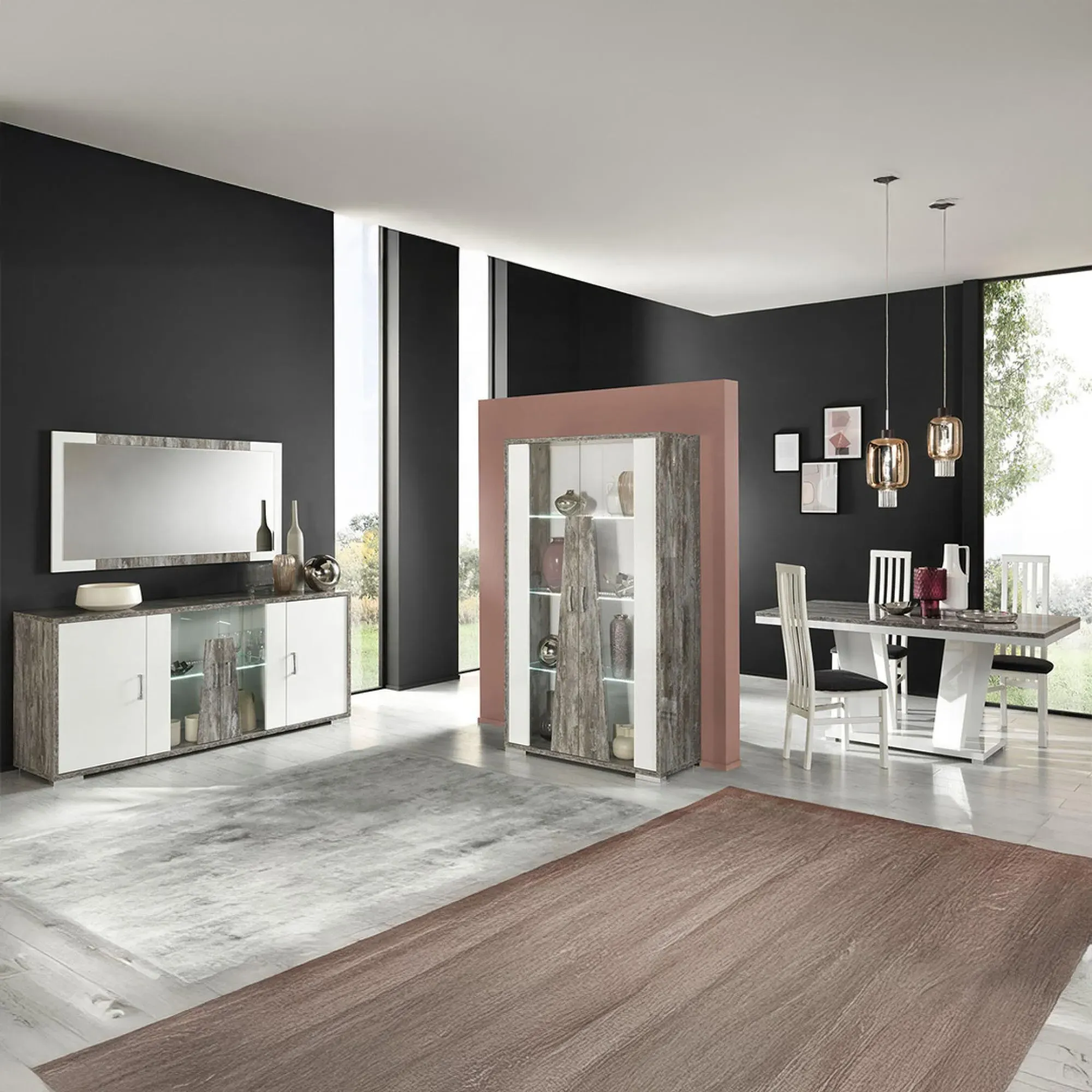 Naro 2 Door Vitrine with LED Light - Dove Grey, Glass