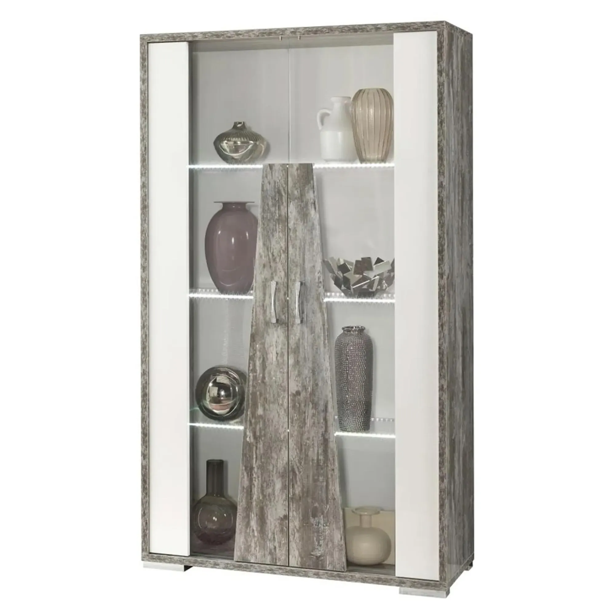 Naro 2 Door Vitrine with LED Light - Dove Grey, Glass