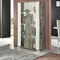 Naro 2 Door Vitrine with LED Light - Dove Grey, Glass