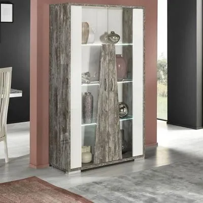 Naro 2 Door Vitrine with LED Light - Dove Grey, Glass