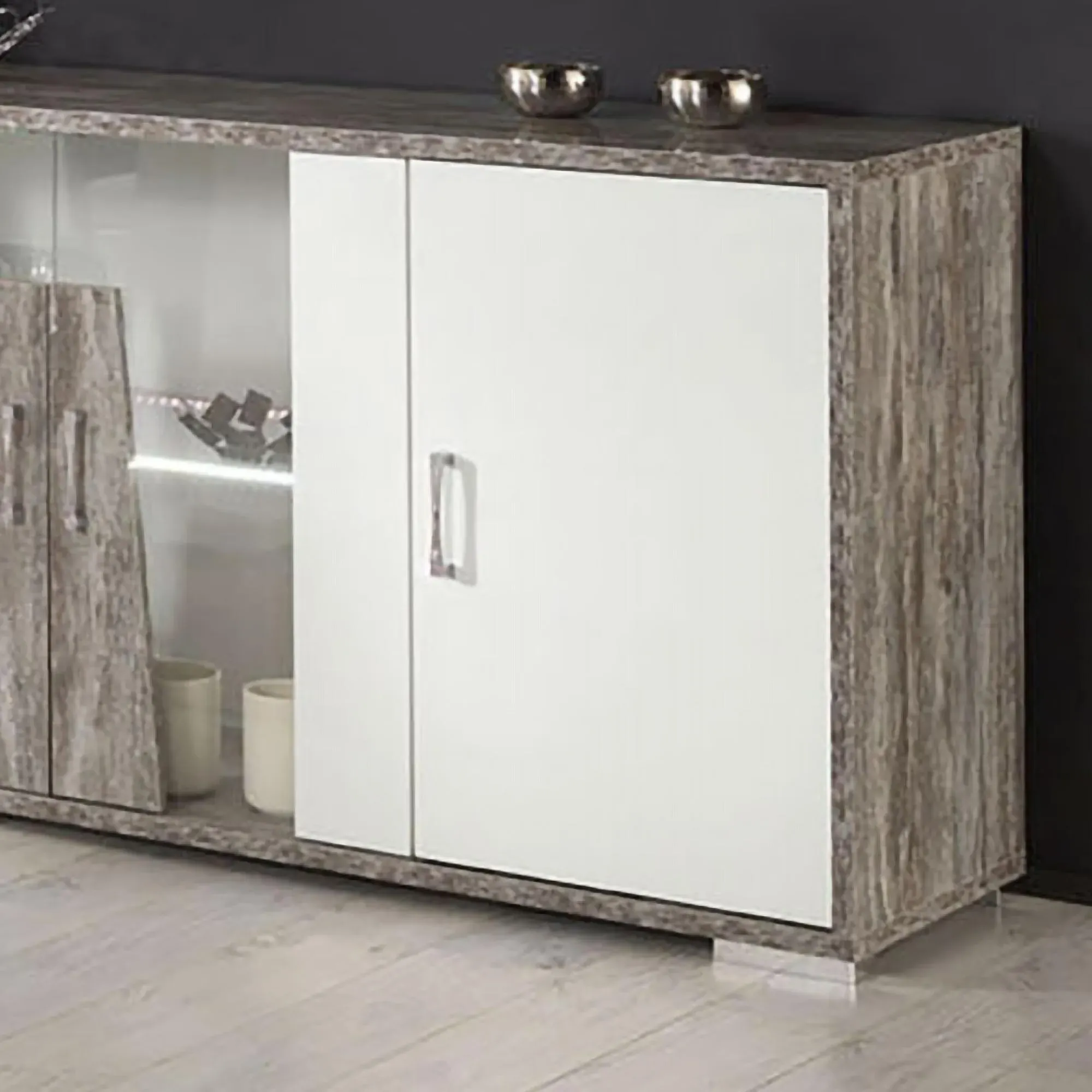 Naro 4 Door Sideboard with LED Light - Dove Grey, Particle Wood