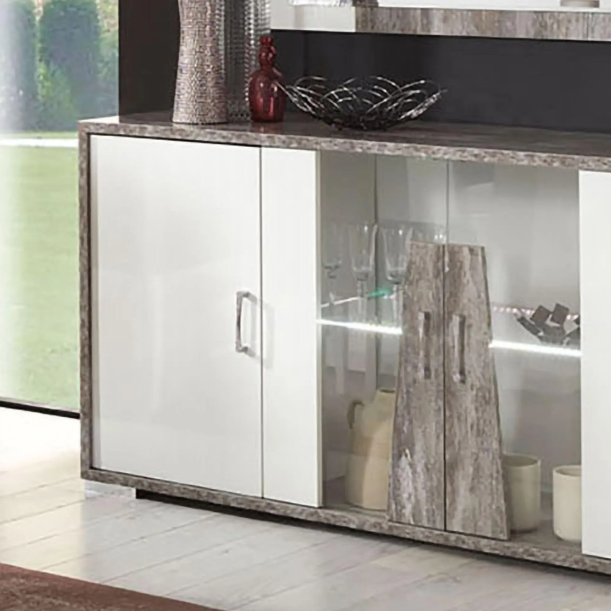 Naro 4 Door Sideboard with LED Light - Dove Grey, Particle Wood