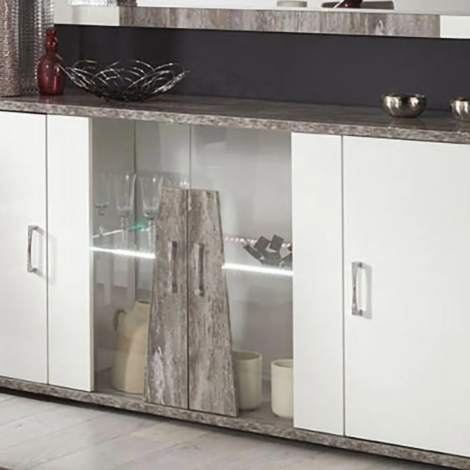 Naro 4 Door Sideboard with LED Light - Dove Grey, Particle Wood