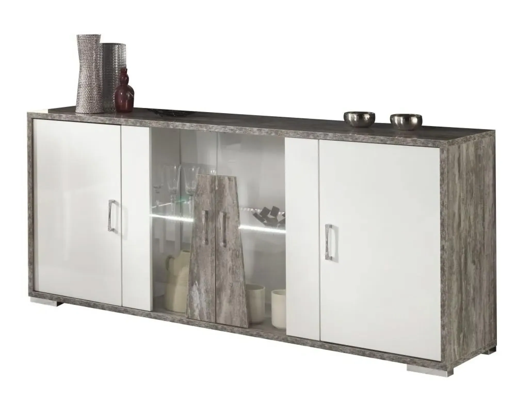 Naro 4 Door Sideboard with LED Light - Dove Grey, Particle Wood